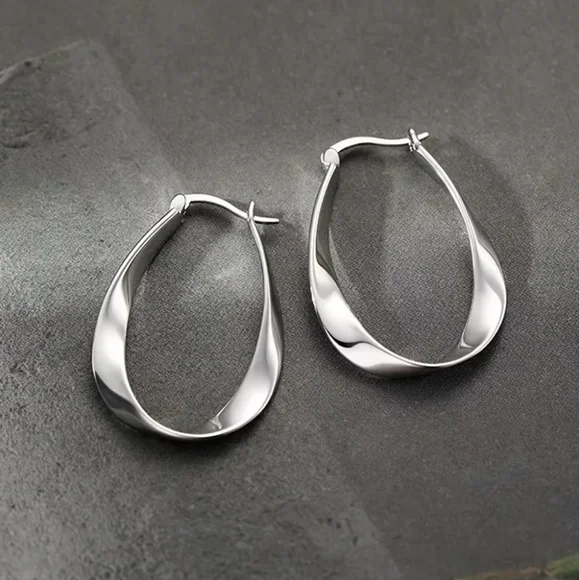 Silver Twist Hoop Earrings - Picture 3 of 3